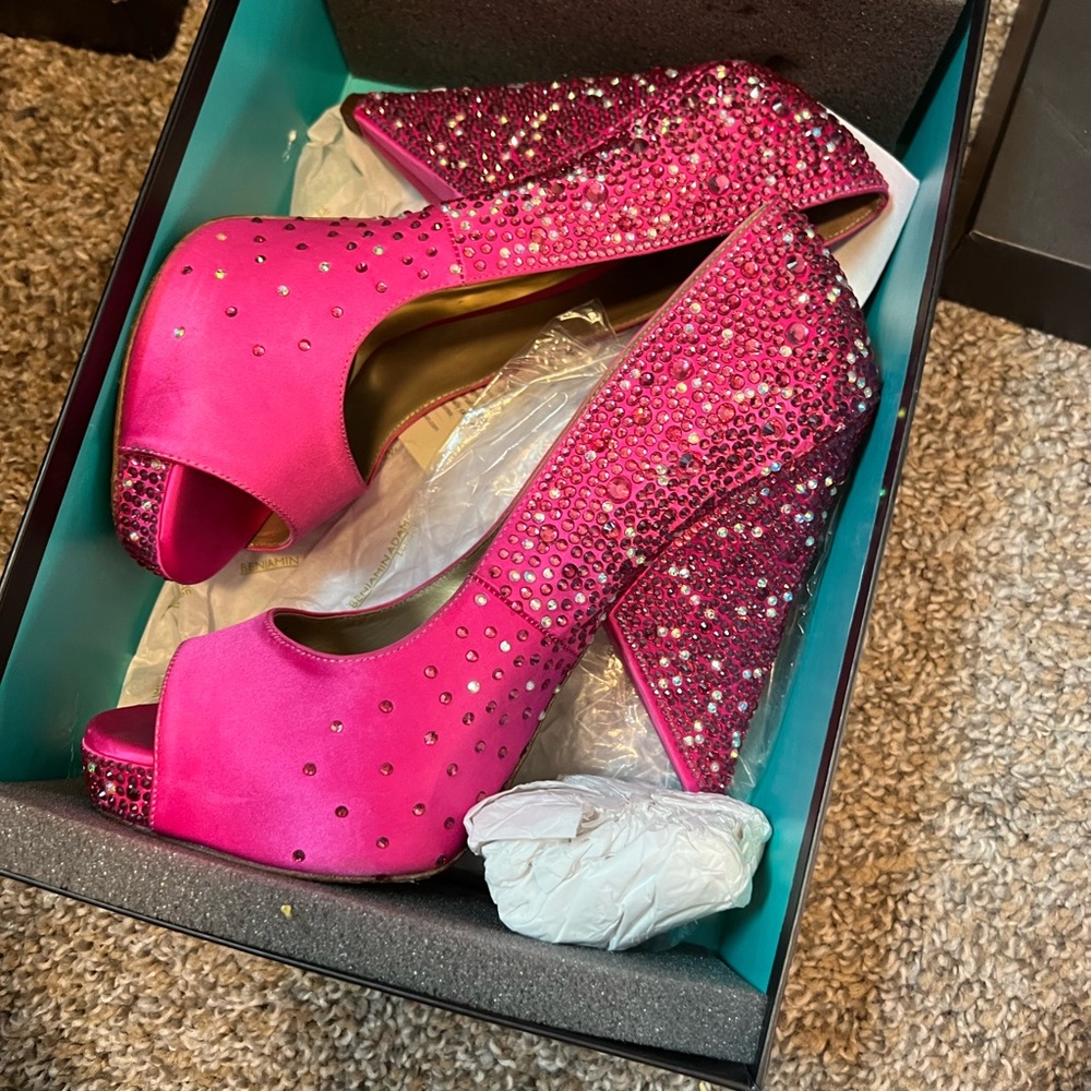 Benjamin Adam’s London Pink Peep-Toe Heels